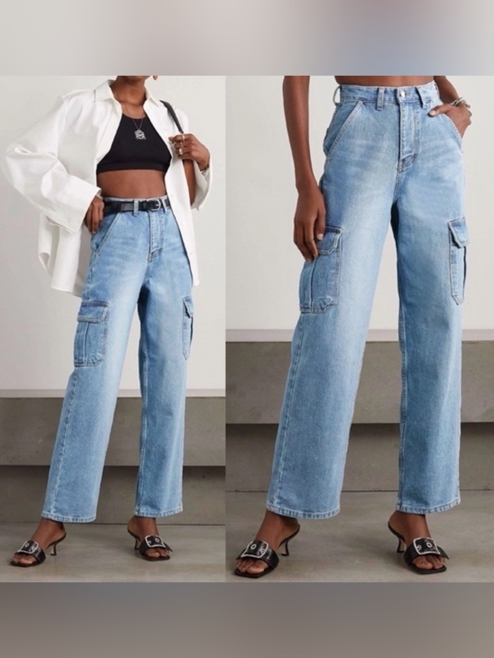 The Frankie Shop Light Blue Kai Cargo Wide-Leg Jeans